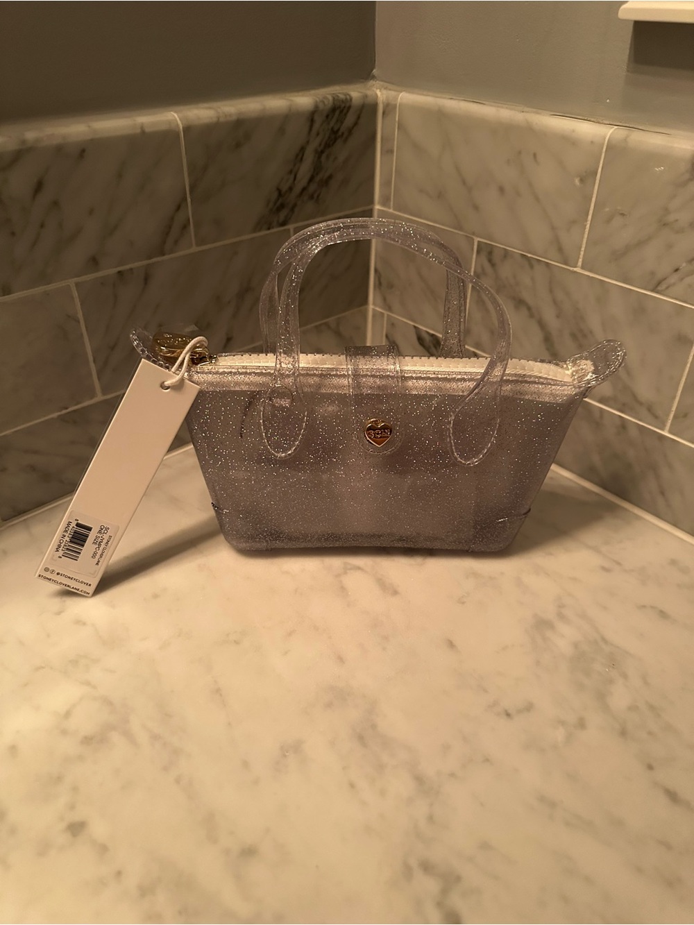Stoney Clover Lane Clear Silver Glitter Mini Crossbody Tote